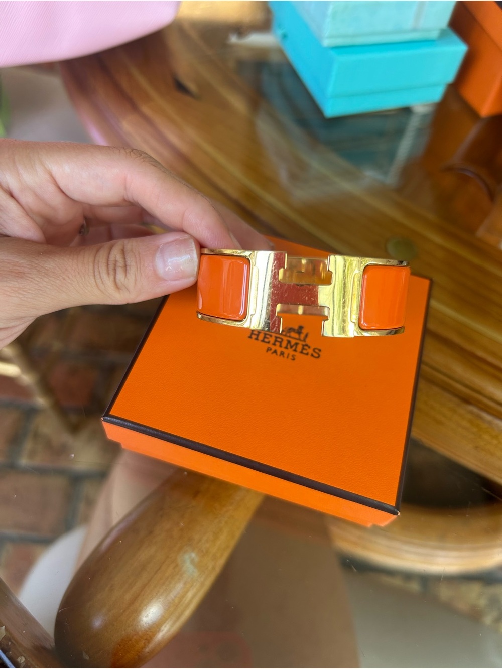 Hermes Clic H Bracelet in Orange and Gold